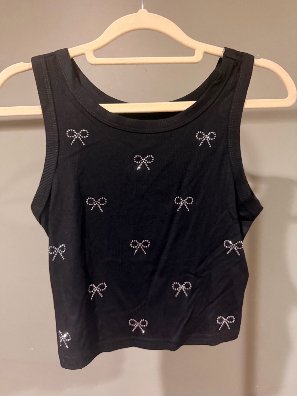 Black Rhinestone Bow Tank Top